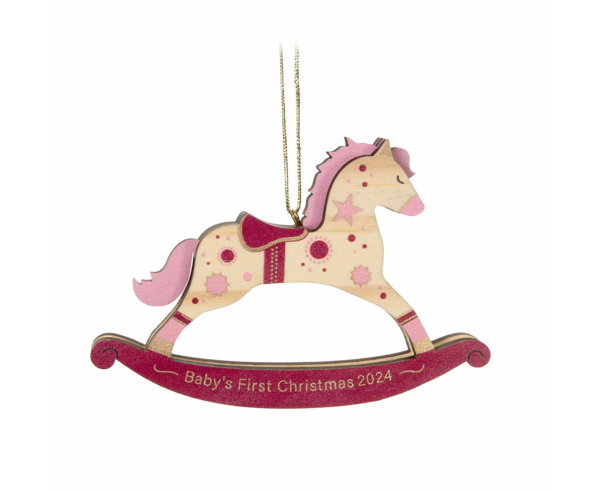 2024 Hallmark Keepsake Ornament - Baby Girl's First Christmas Rocking Horse Wood