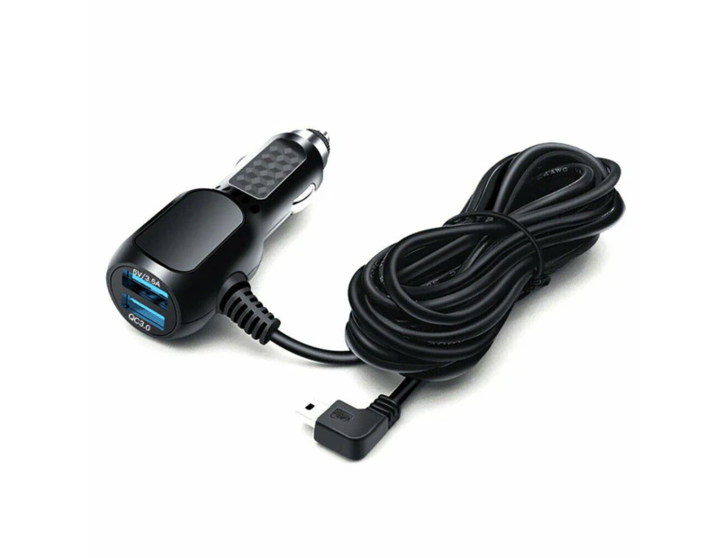 2 In 1 Dash Cam Car Charger Double Usb 5v3.5a Qc3.0 Fast 3.5m Cable