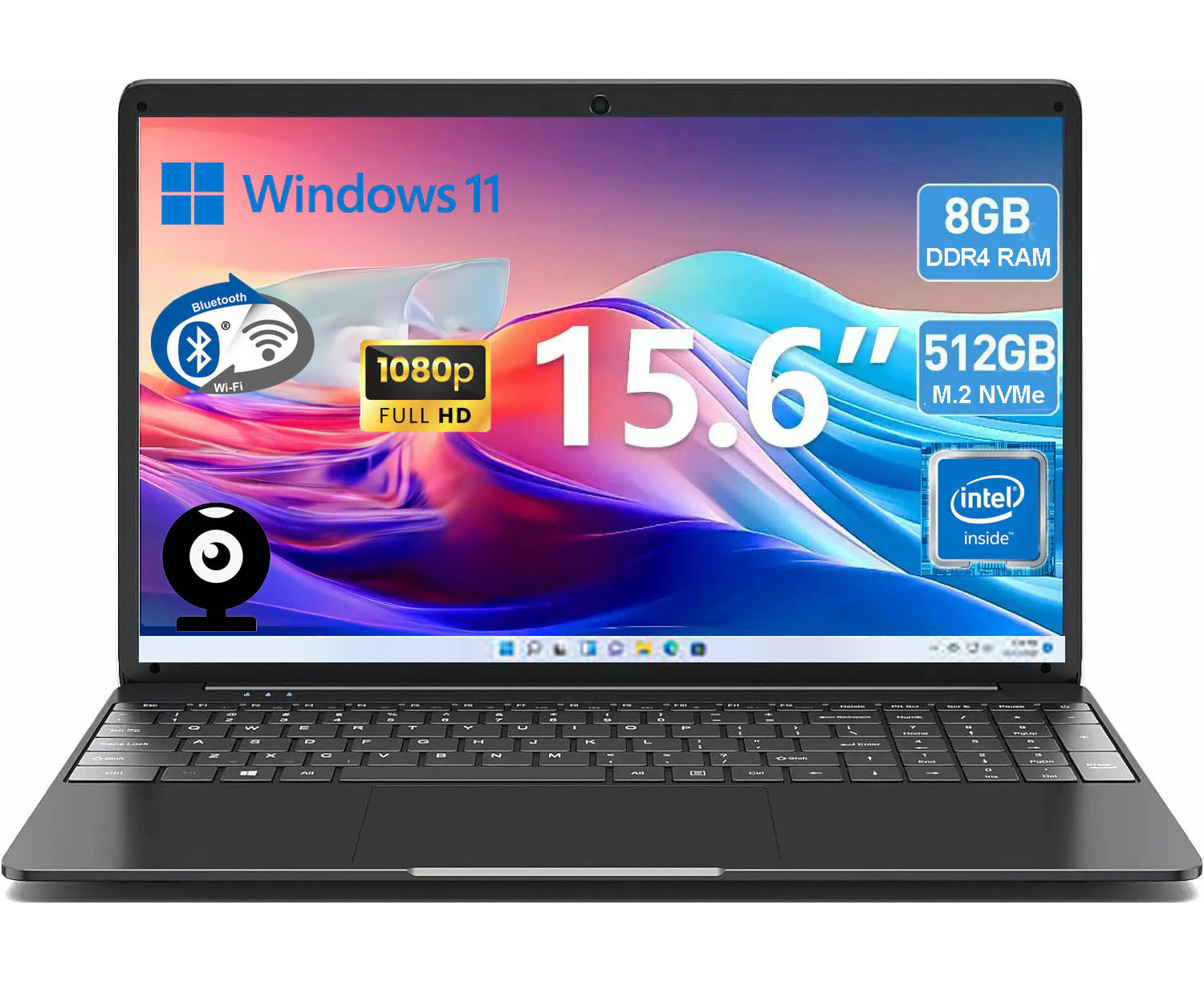 Dark Player 15.6" Home & Student Laptop | Intel Quad-Core Up to 2.50GHz | 8GB RAM | 512GB M.2 NVMe | WIFI | Bluetooth | Webcam | Windows 11