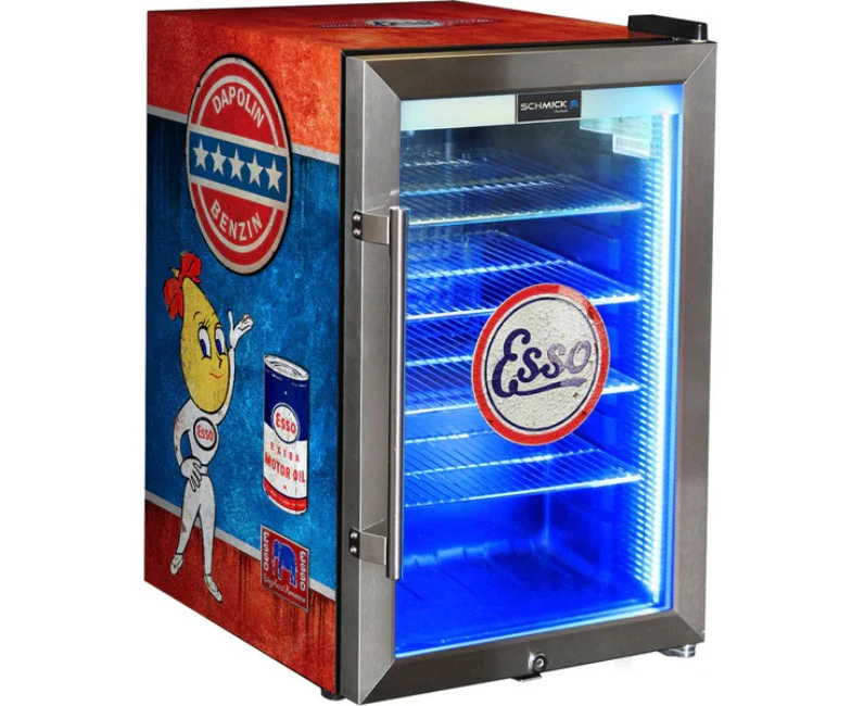 Esso Vintage Fuel Pump Branded Triple Glazed Alfresco 70 Litre Bar Fridge With LED Strip Lights