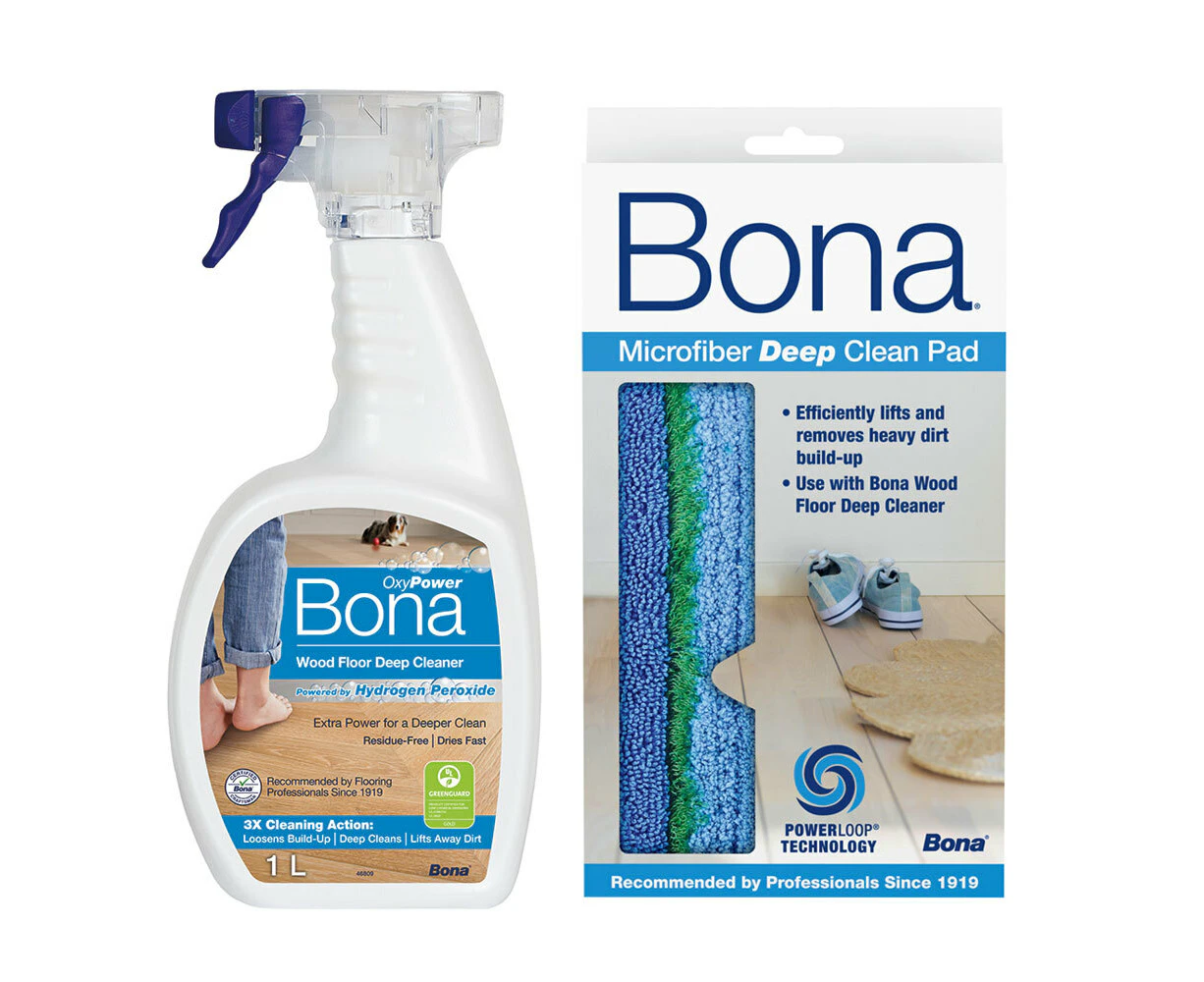 2pc Bona Microfiber Deep Clean Pad/1L Deep Cleaner Trigger Spray for Wood Floors