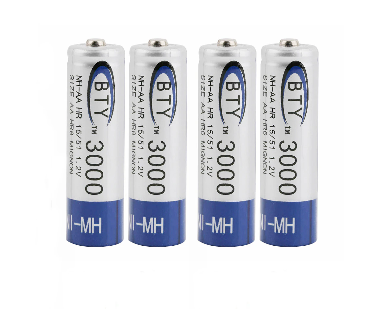 4PCS 3000mAh AA Rechargeable Battery NI-MH 1.2V Recharge Batteries