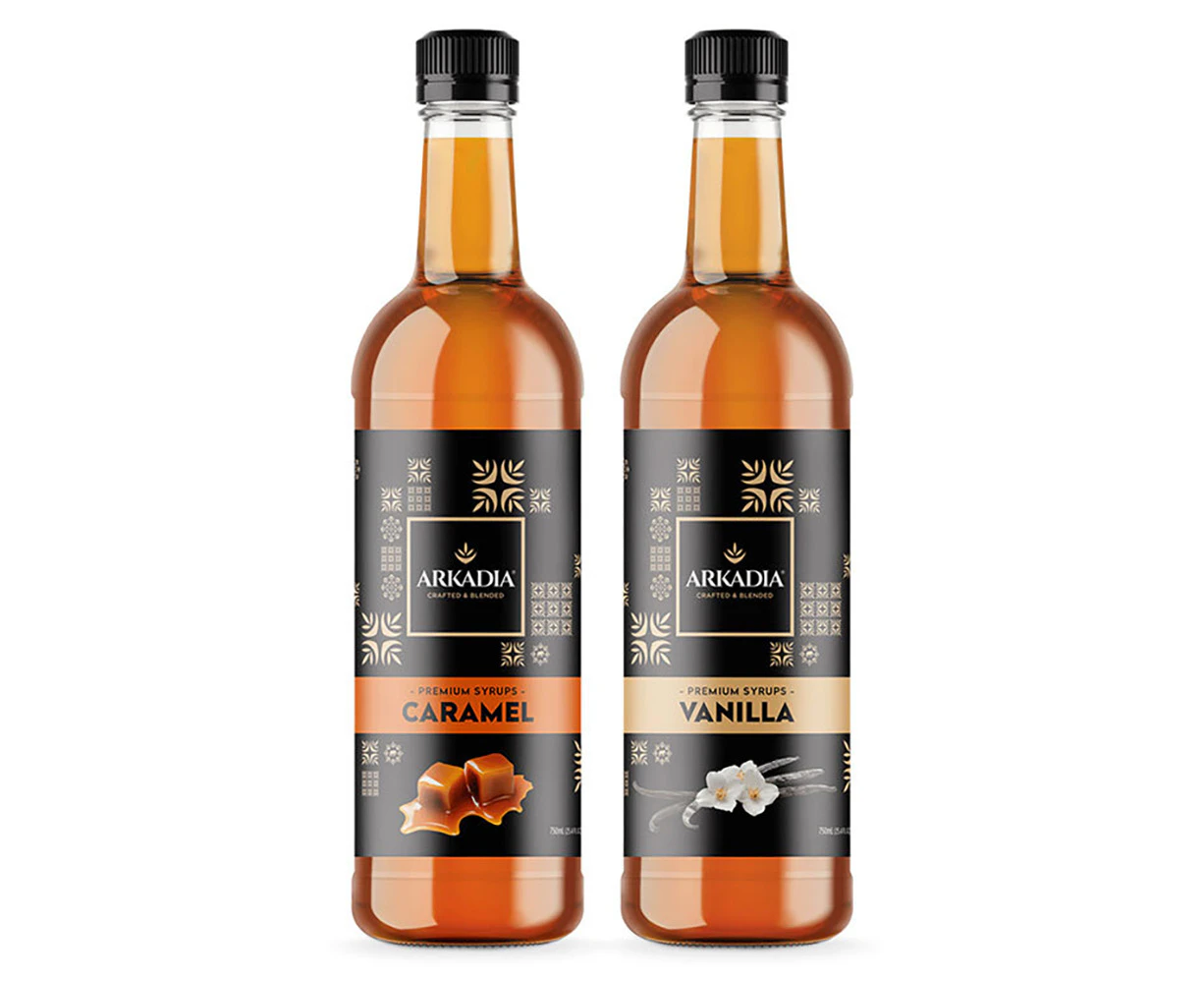 2x Arkadia 750ml Caramel/Vanilla Syrup Sweet/Hot/Cold Drink/Beverage Coffee/Tea