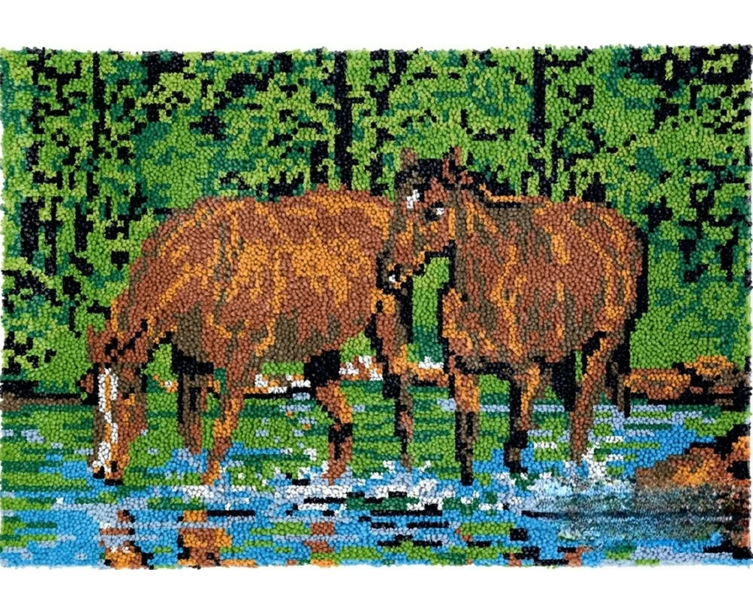 Forest Horses | Rug Making Latch Hooking Kit 87x61cm Blank Canvas