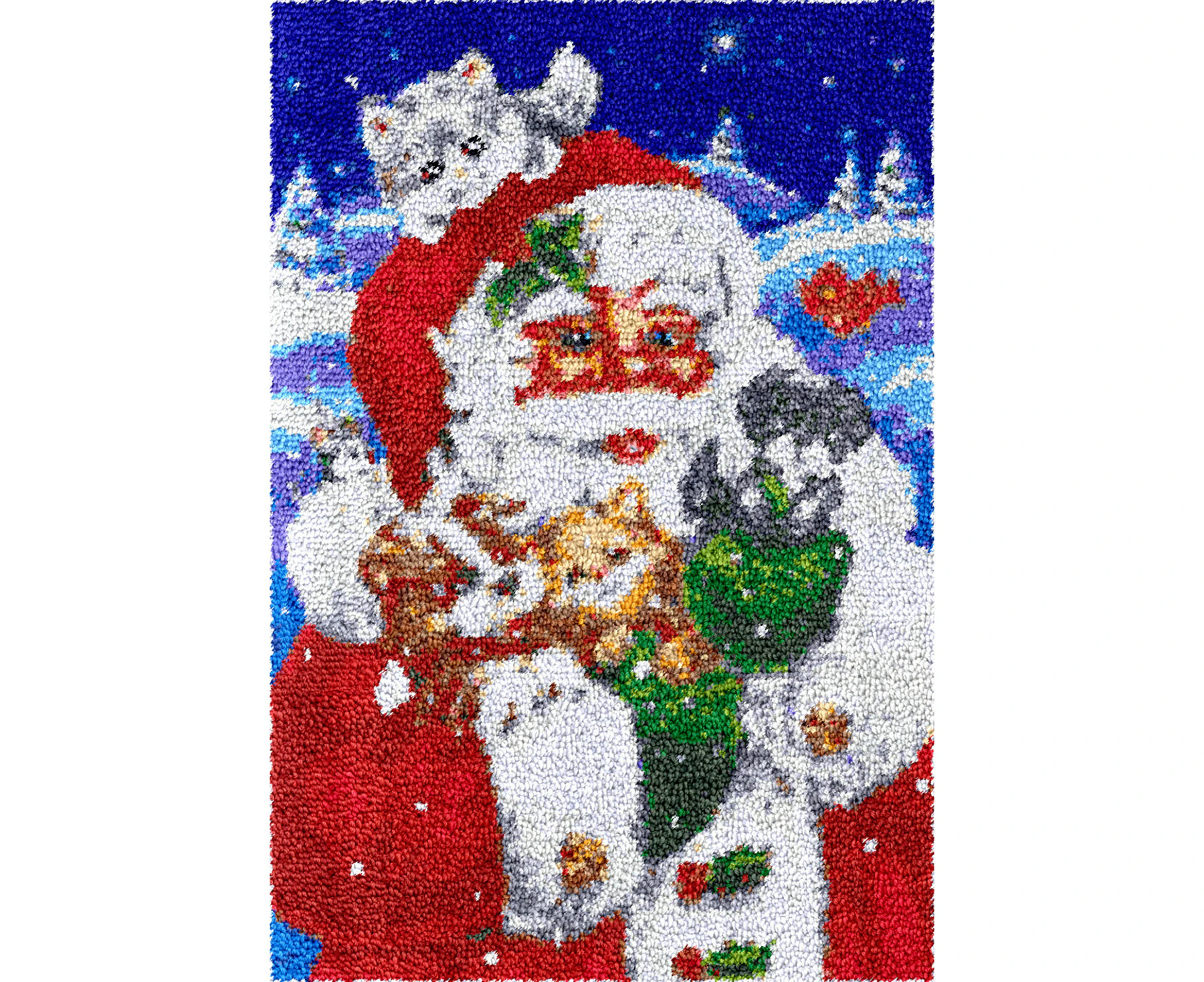 Santa with Kittens | Rug Making Latch Hooking Kit 87x61cm Printed Canvas