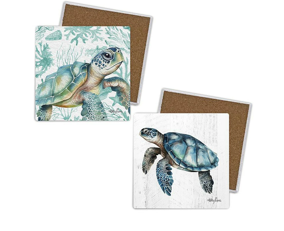 Kelly Lane | Coastal Turtle Set of 4 Ceramic Coasters - Gift Box