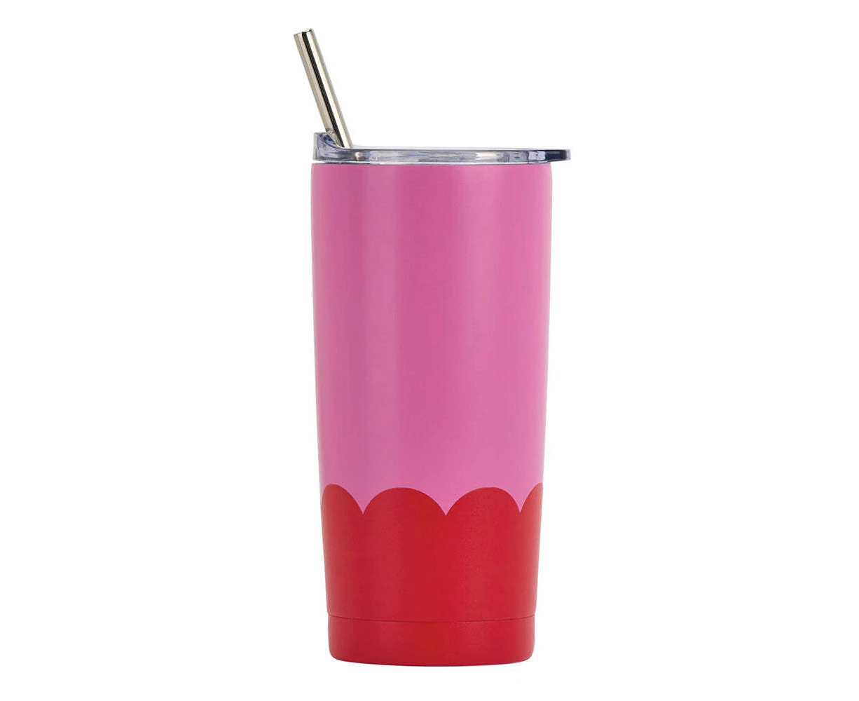 Annabel Trends 500ml Stainless Steel Wave Smoothie Tumbler w/ Straw Pink Red