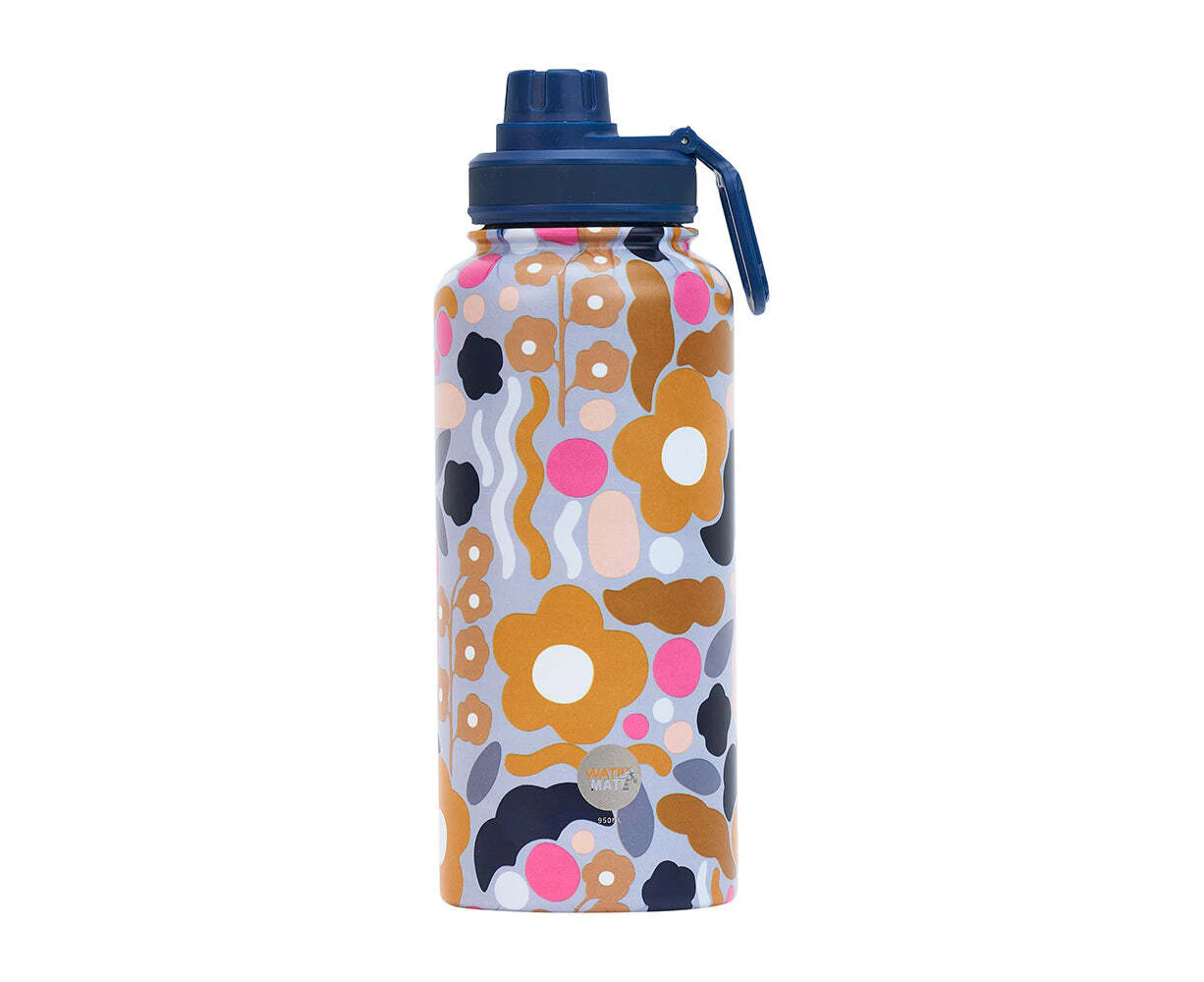 Annabel Trends Watermate 950ml Stainless Steel Bottle Floral Puzzle Mustard