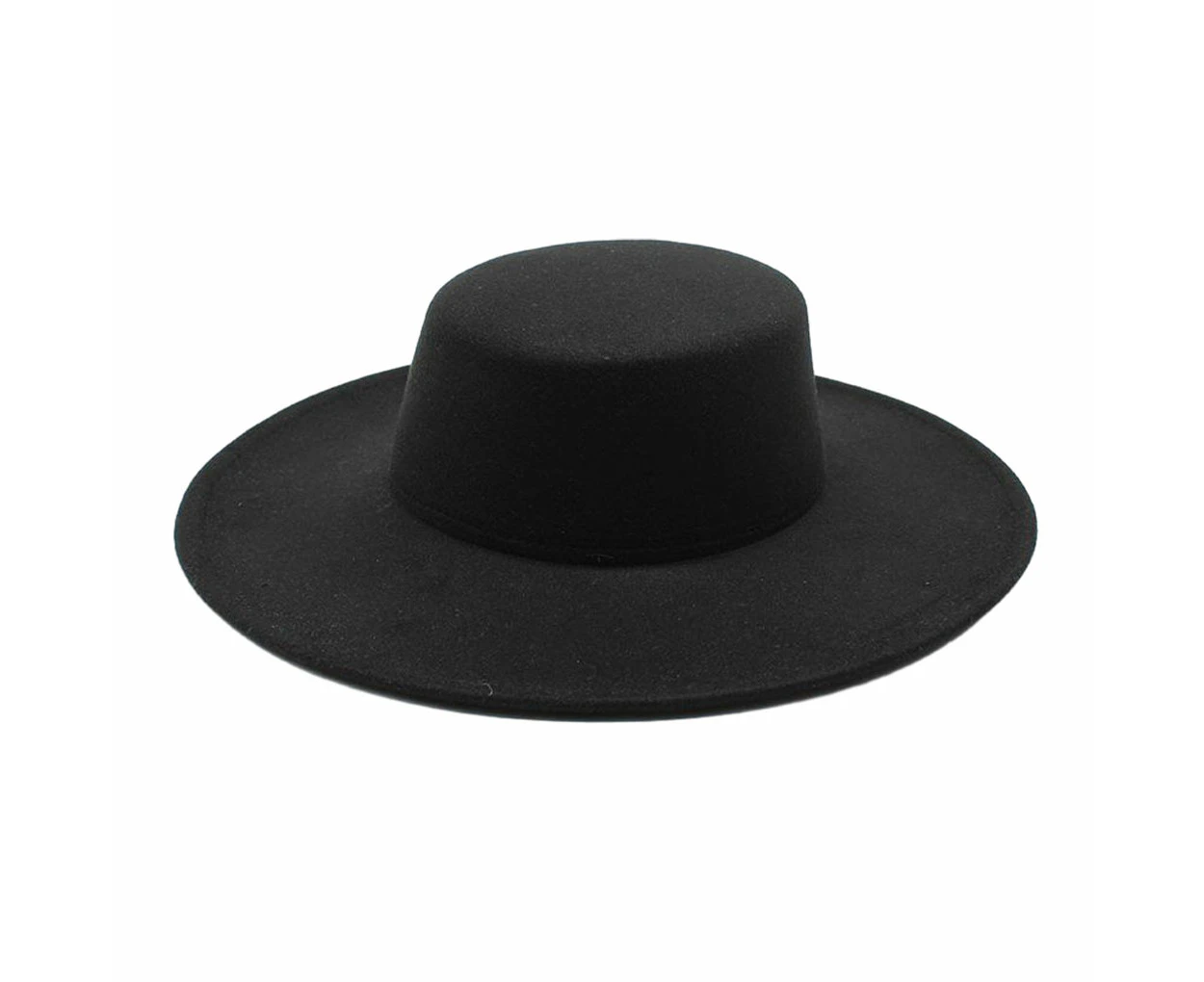 Women Felt Hat Big Brim Premium Soft Top Hat Black