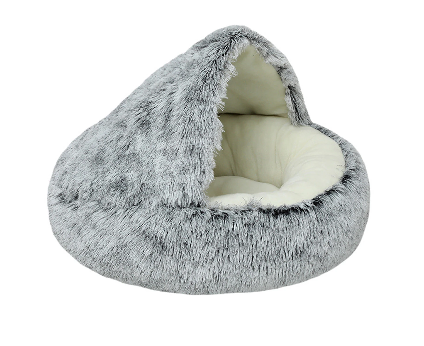 Calming Dog Beds & Cat Cave Bed with Hooded Cover, for Small Pets,Anti-Slip Faux Fur Fluffy Bed, Outer diameter 40cm