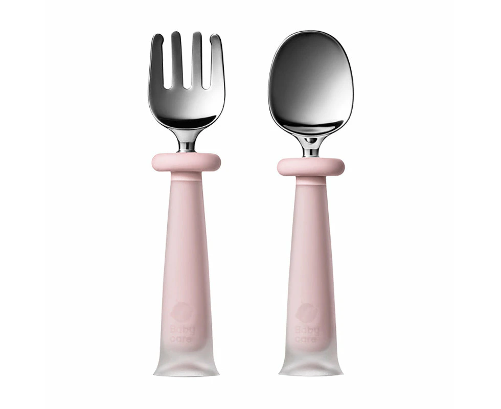 Bc Babycare Stainless Steel & Silicone Spoon & Fork Set - Pink