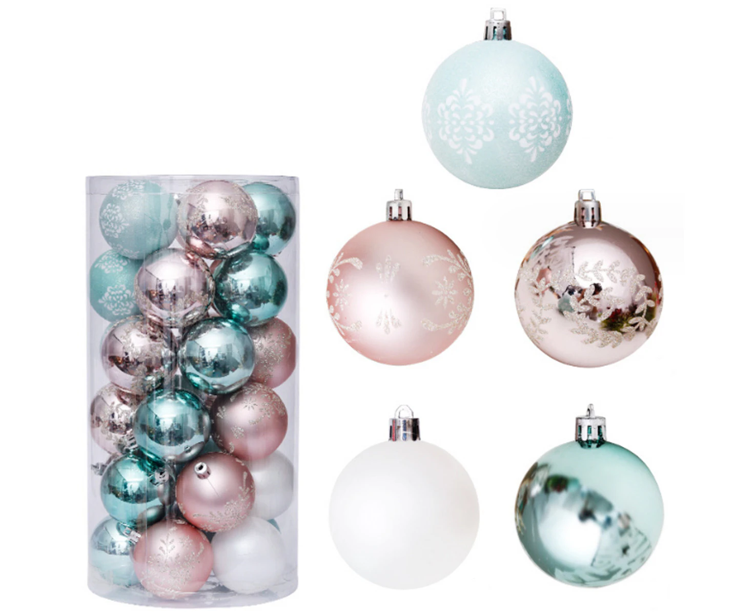 6Cm/2.36” Christmas Ball, 30Pcs Christmas Tree Baubles Shatterproof Plastic Xmas Tree Decorations Christmas Balls Orname,Rose Gold