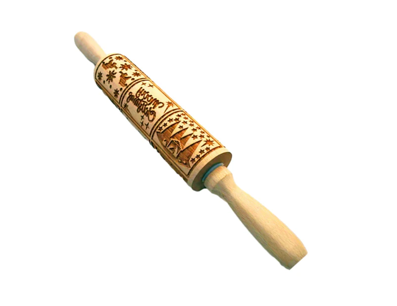 Christmas Engraved Wood Rolling Pin Biscuit Engraved Roller Kitchen Appliances - Jiugongge