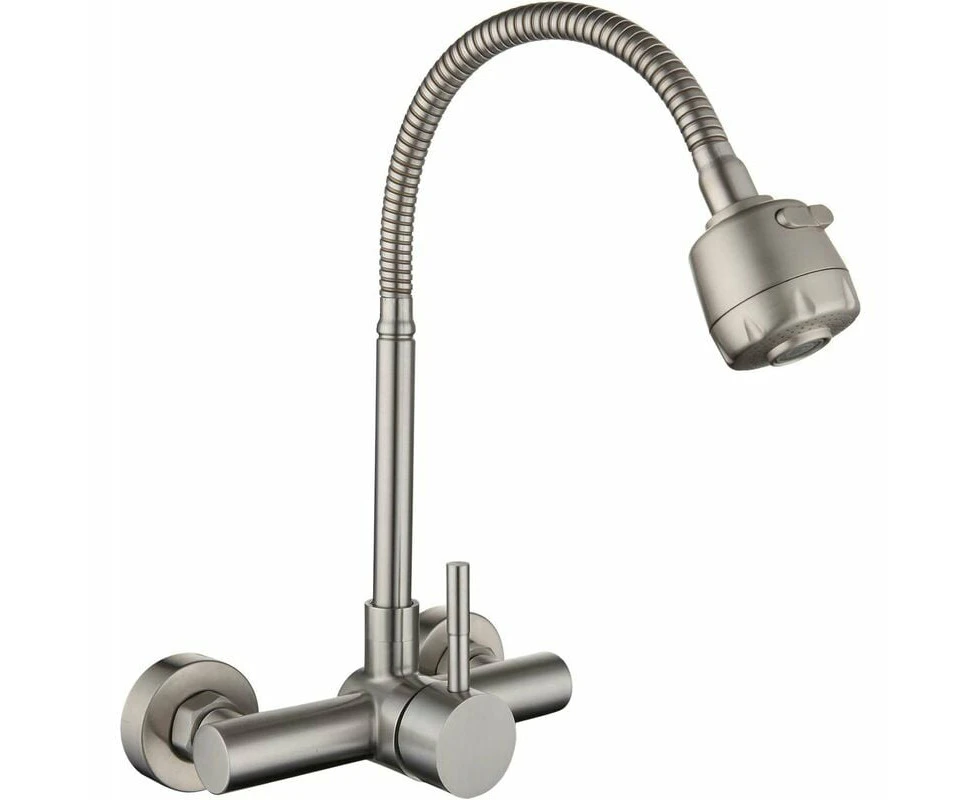 Stainless Steel Kitchen Faucet Wall Mounted Kitchen Sink Tap 360° Swivel Sink Mixer Brushed Kitchen Taps