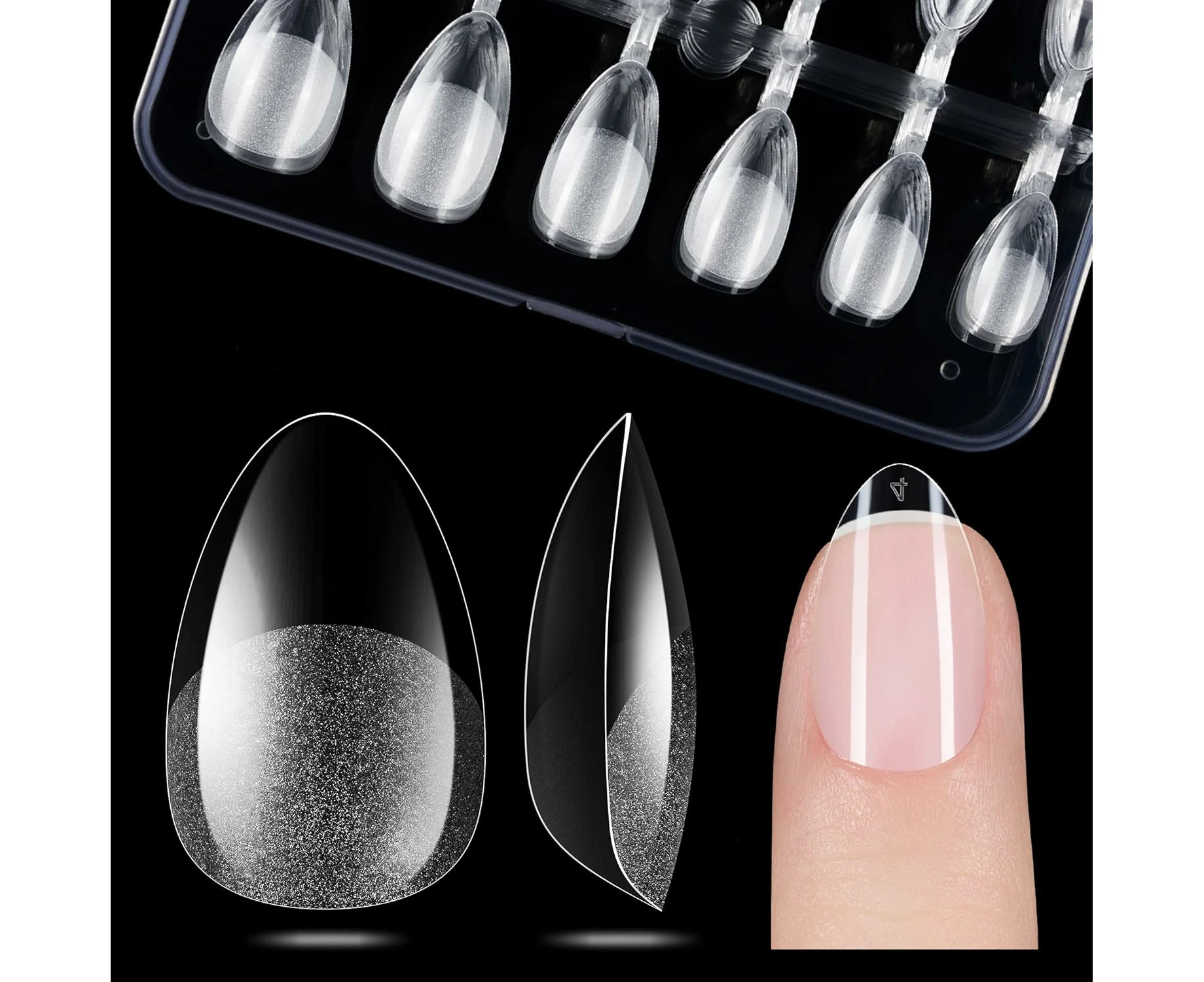 552 Pieces 12 Sizes Nail Tips Soft Gel Nail Tips Almond Shaped Full Coverage Gel X Nails Pre-Etched For Extensions, Pmma Resin Clear Strong False Nailsultr