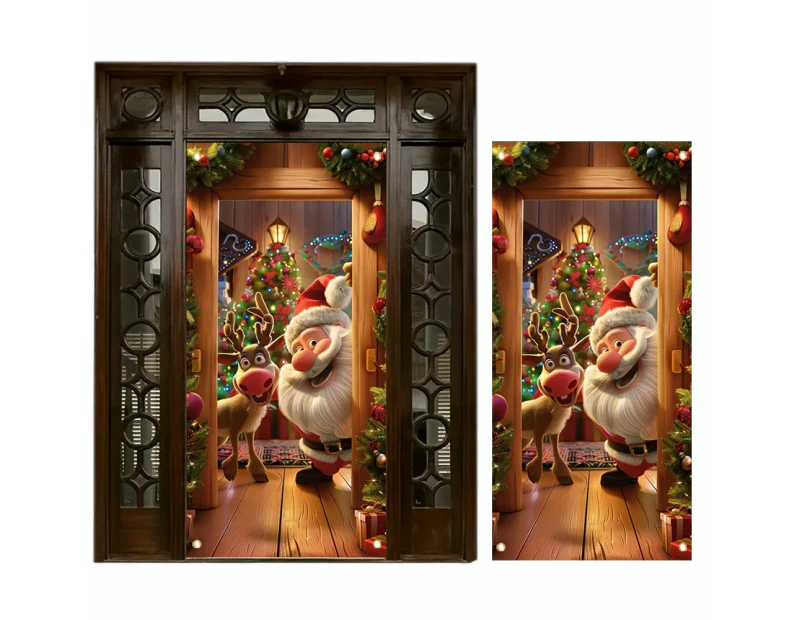 Santa Claus Door Cover Christmas Background Cloth Hanging-Style 1