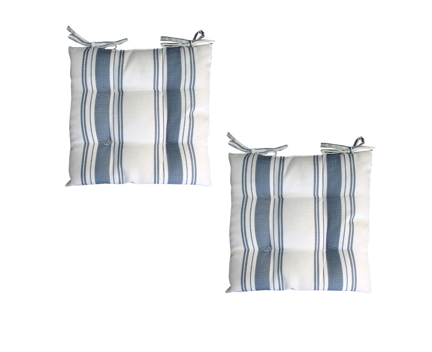 Set of 2 Outdoor Polyester Striped Chair Pads 40 x 40cm White Blue