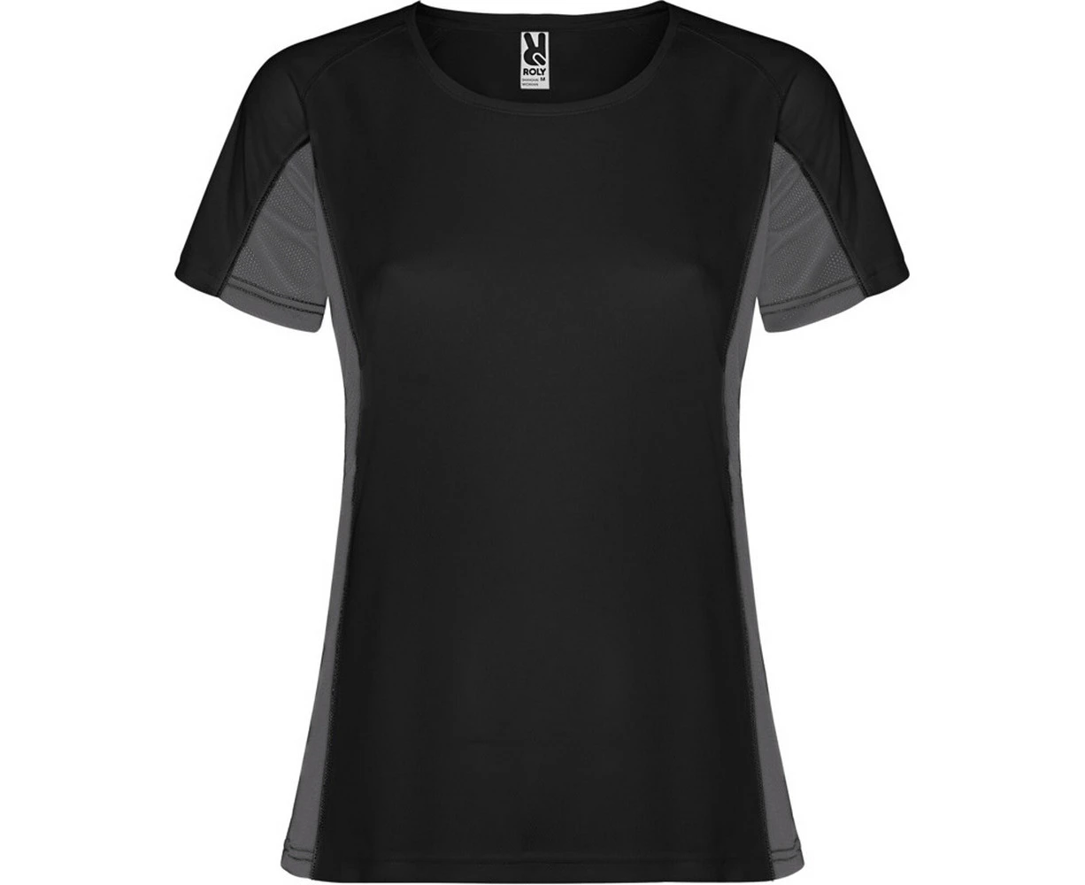 Roly Womens Shanghai Short-Sleeved Sports T-Shirt (Solid Black/Dark Lead) - PF4435