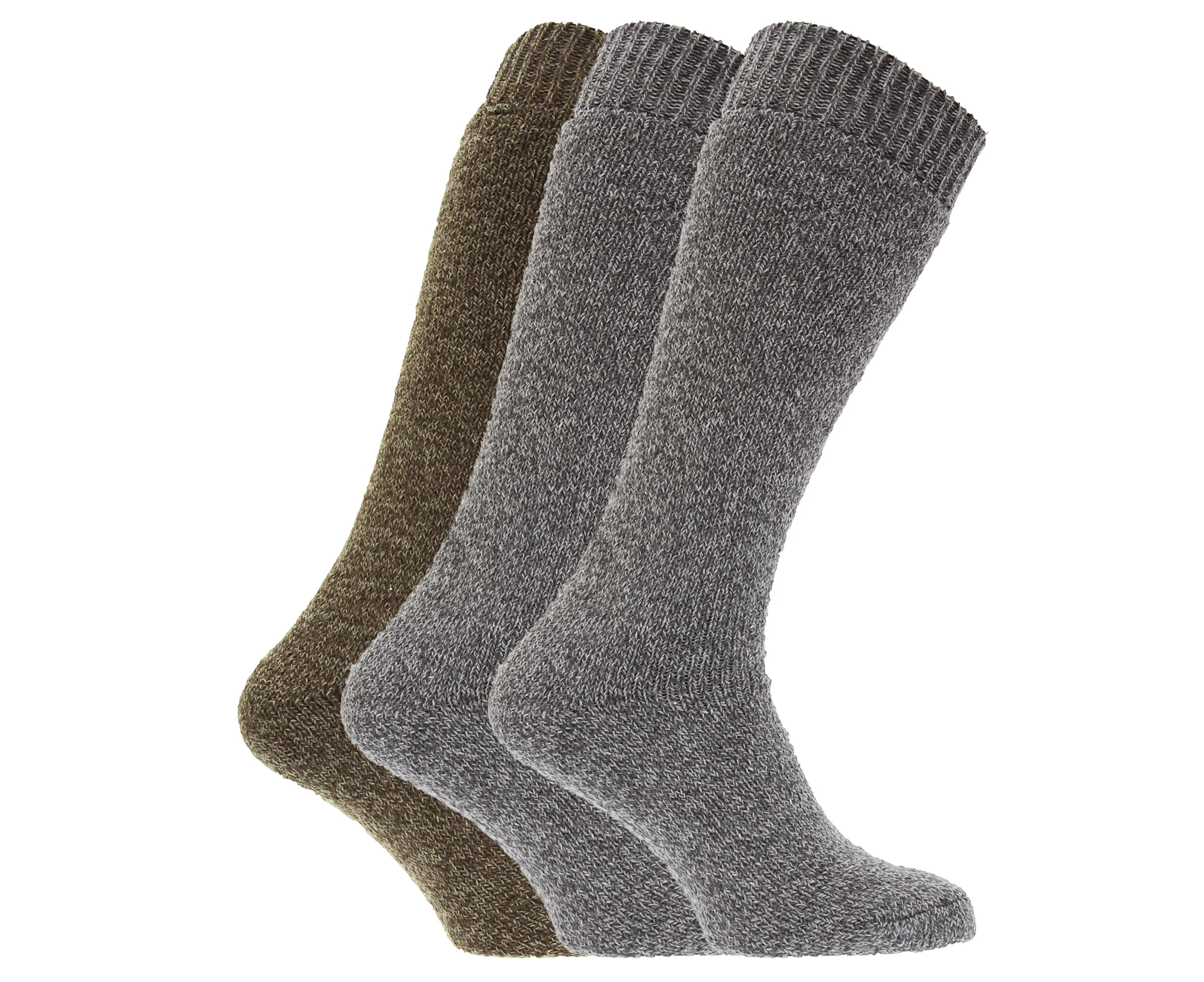 Mens Thermal Wool Blend Long Wellington Boot Socks (Pack Of 3) (Grey/Brown) - MB147