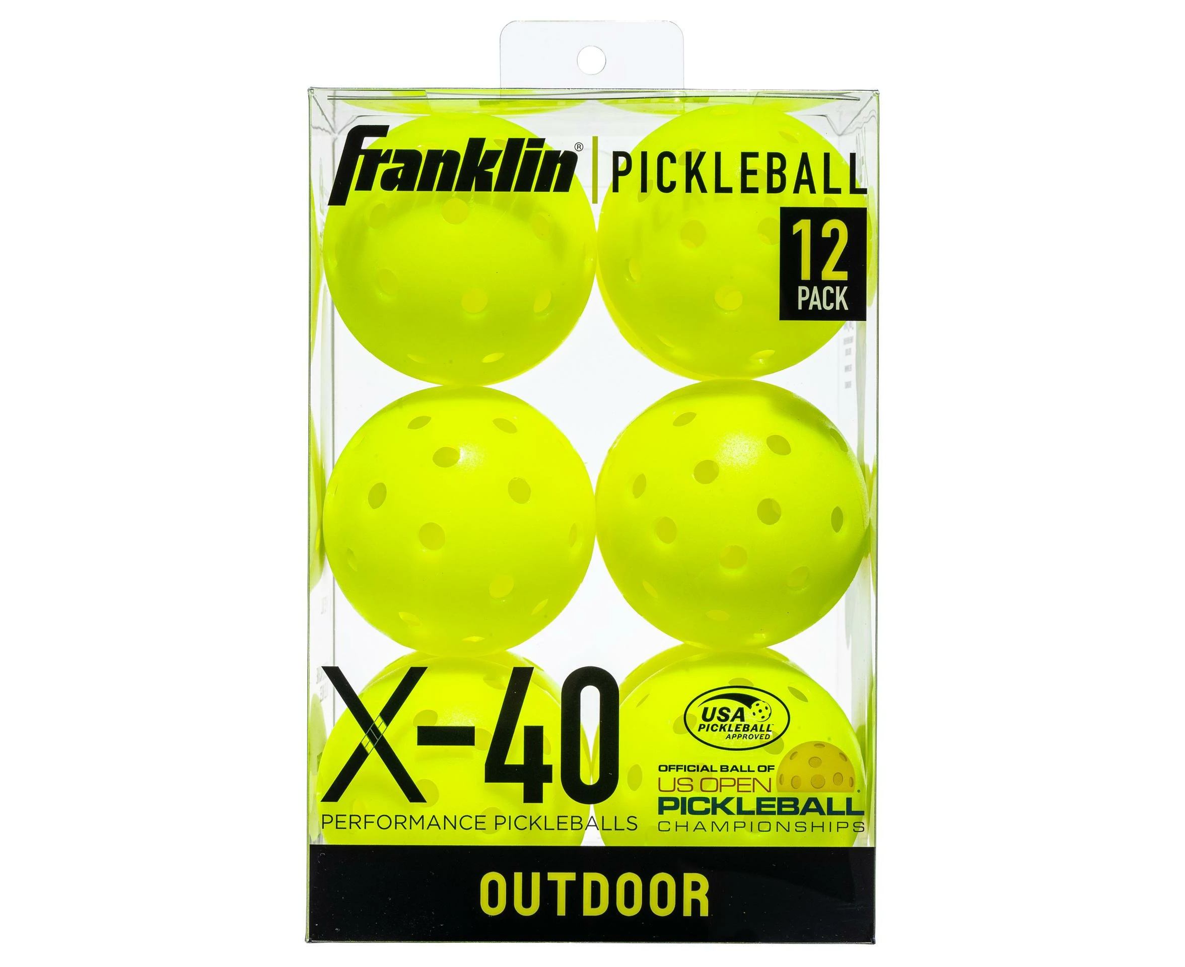 Franklin X-40 Outdoor Pickleball Balls (Pack of 12) (Optic Yellow) - RD3405