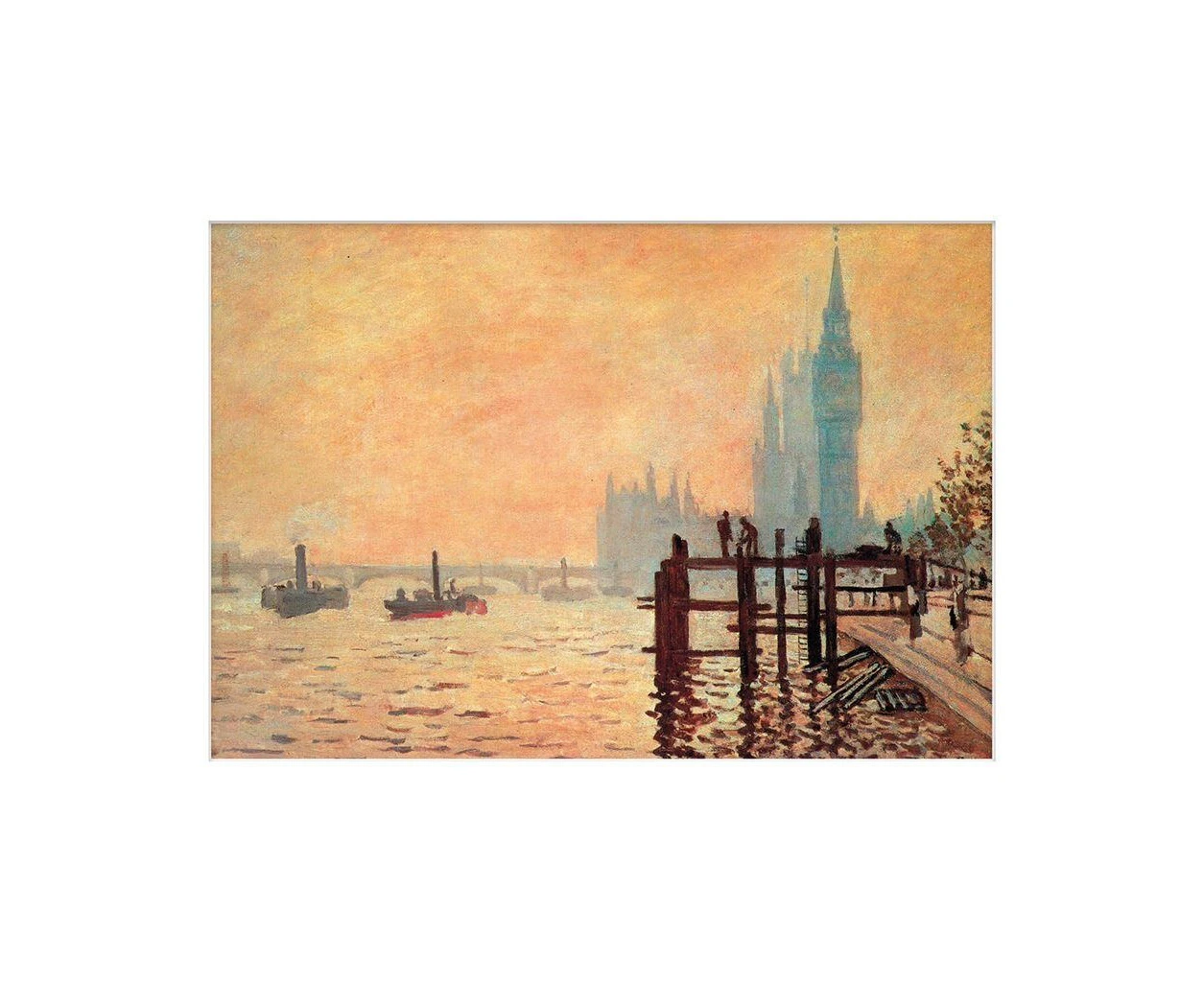 Claude Monet The Thames And Westminster Mounted Print (Peach/Brown) - PM10712