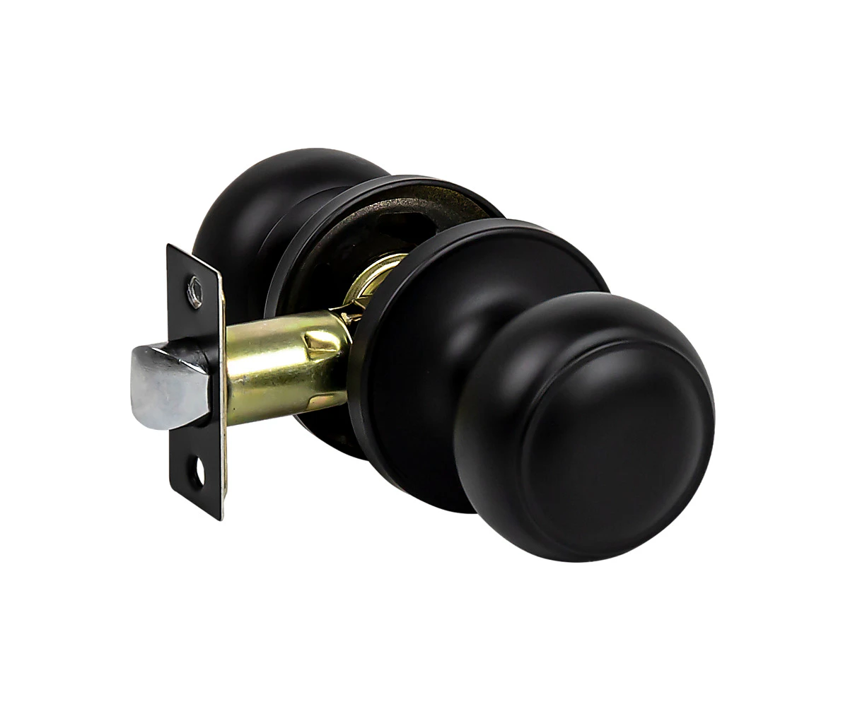 Door Handle Set Passage Function Round Black