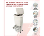 42L Rubbish Bin Waste Trash Can Pedal Recycling Kitchen Wheel 2 Compartment