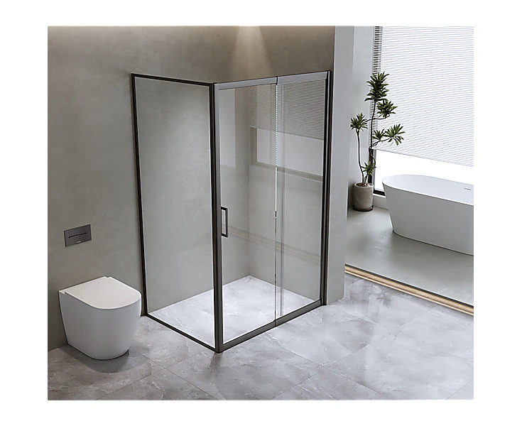 150mm Adjustable (1850x800mm) Single Door Corner Sliding Glass Shower Screen in Black