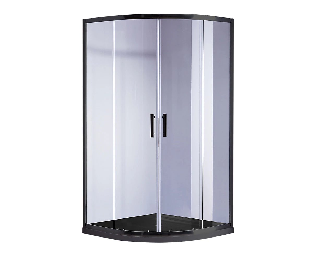 100 x 100cm Rounded Sliding 6mm Curved Shower Screen with Base in Black