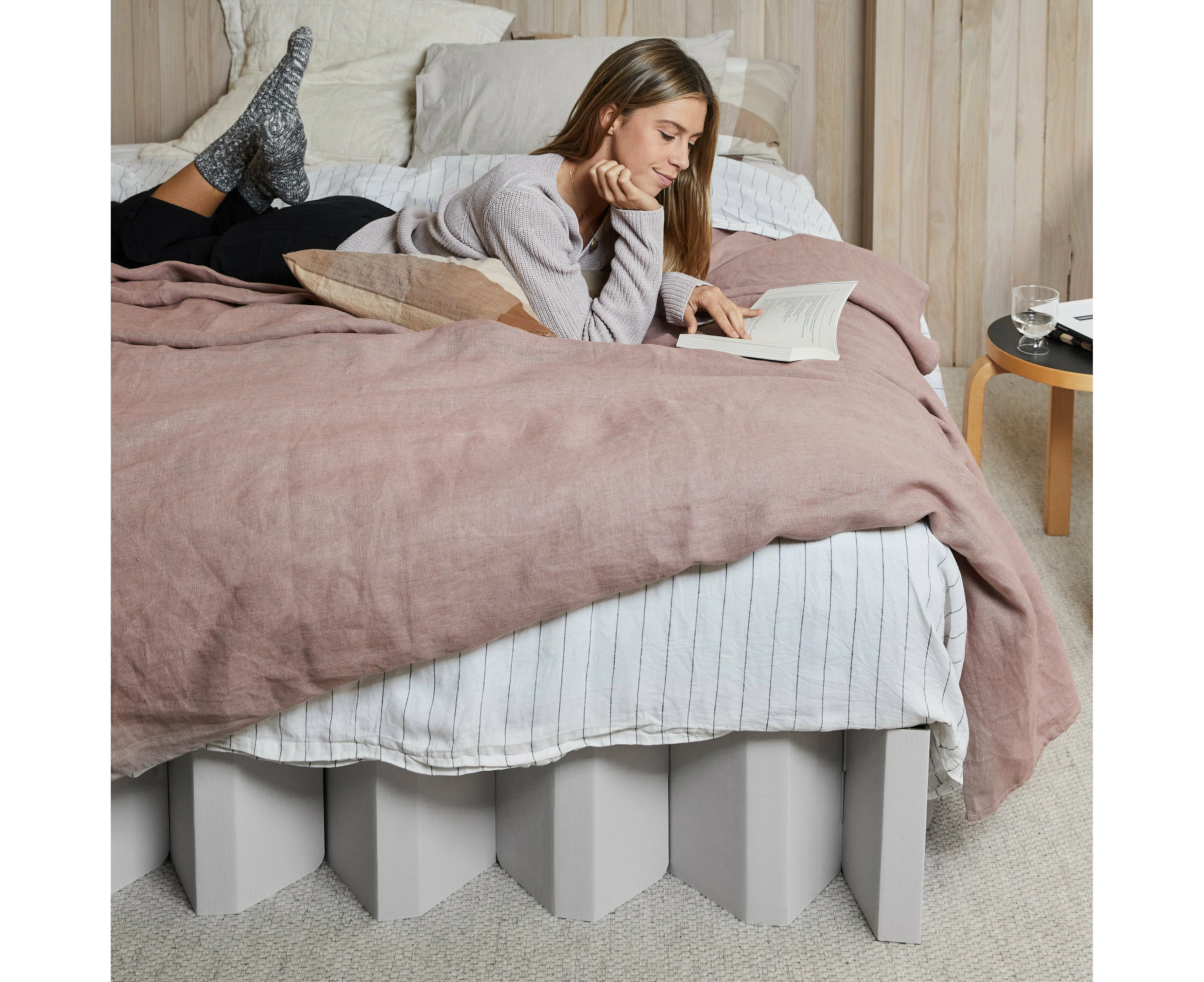 Yona Fold Out Cardboard Bed Base Frame - White