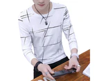 Men Teenager Boys Casual Slim Long Sleeve Round Neck Printed T-Shirt Basic Tee Top