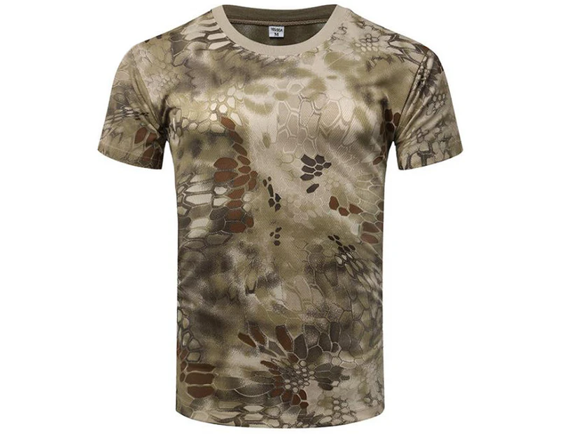 Men Summer Army Military Tactical Camouflage Camo Floral T-Shirt Round Neck Short Sleeve Top Breathable