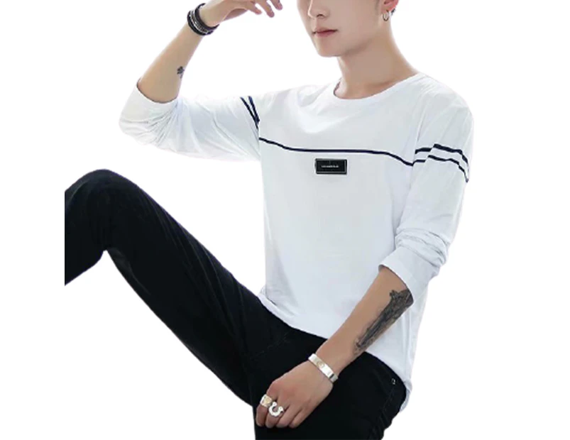 Mens Long Sleeve Round Neck T-Shirt Top Basic Tee Shirt Casual Spring Autumn