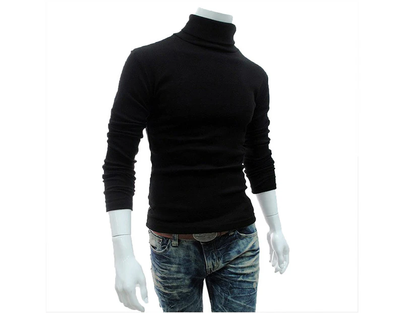 Men Polo Turtle Neck Long Sleeve Slim Fit T-Shirts Top Autumn Winter