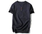 Mens Solid V-Neck Henley T-Shirt Summer Short Sleeve Casual Tee Tops