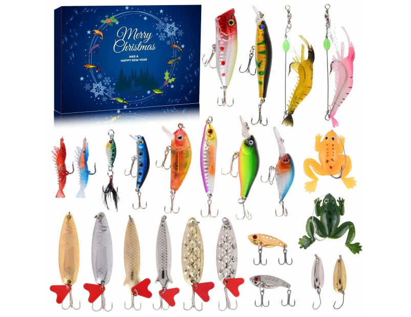 WSECOMM  Advent Calendar Fishing Christmas Countdown - 24 Days Fishing Lures Set for Fisher Adult Men Teen Boys - 2024 Xmas Surprise Gift