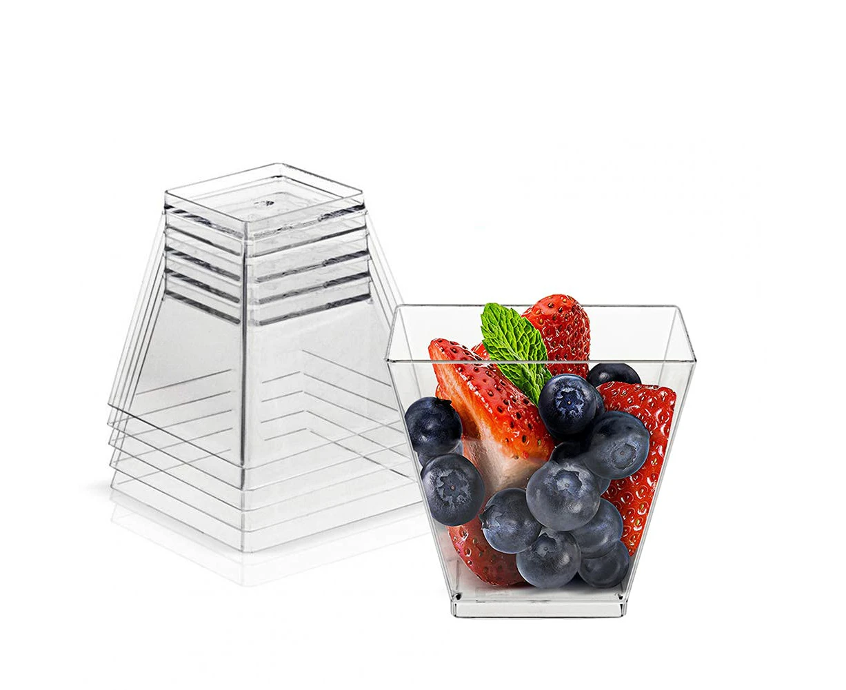 WSECOMM 50 Pack Square Mini Dessert Cups , 200ml Clear Plastic Appetizer Cups, Reusable Small Shooter Cups, Serving Bowls for Tasting Party