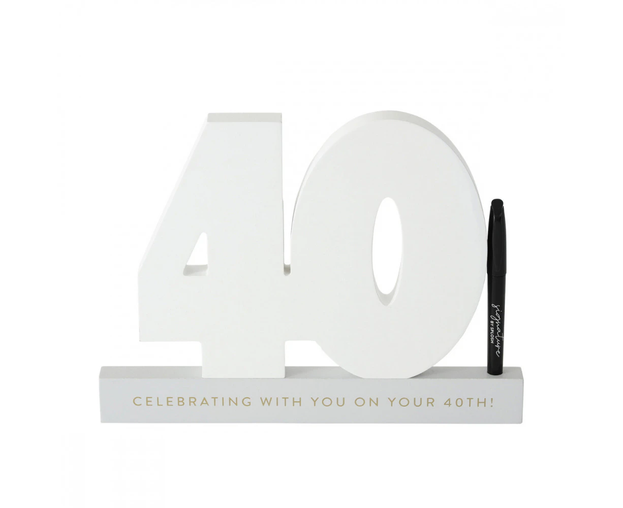 Splosh 40th Birthday Wooden Signature Number w/ Marker Keepsake 29x21cm White