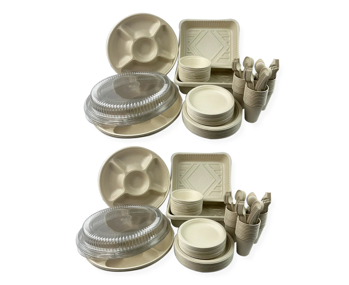 2x 270pc EcoSouLife Disposable Harvest Serving Pack Utensils Tableware Beige