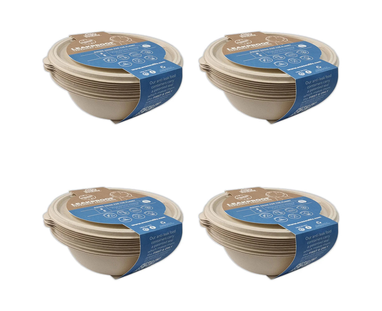 4x 50pc EcoSouLife Harvest Leakproof Disposable Round Containers & Lids 1000ml