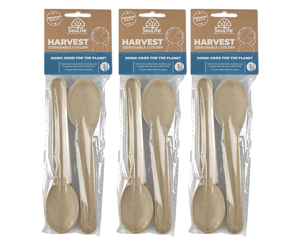 3x 60pc EcoSouLife Harvest Reusable Wooden Cutlery Spoons Dining Tableware Set