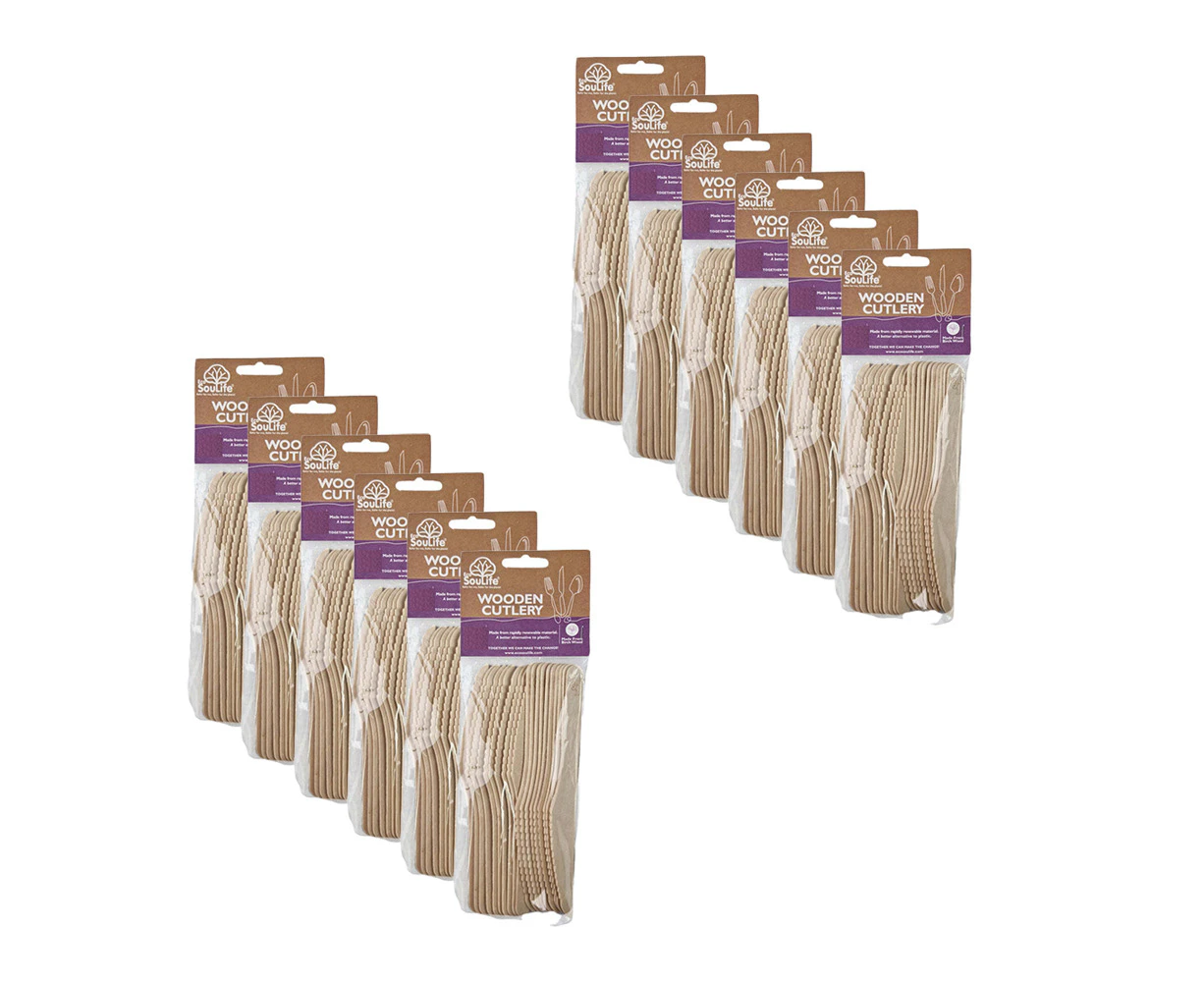 12x 20pc EcoSouLife Back to Nature Disposable Wooden Cutlery Knife Wedding/Party