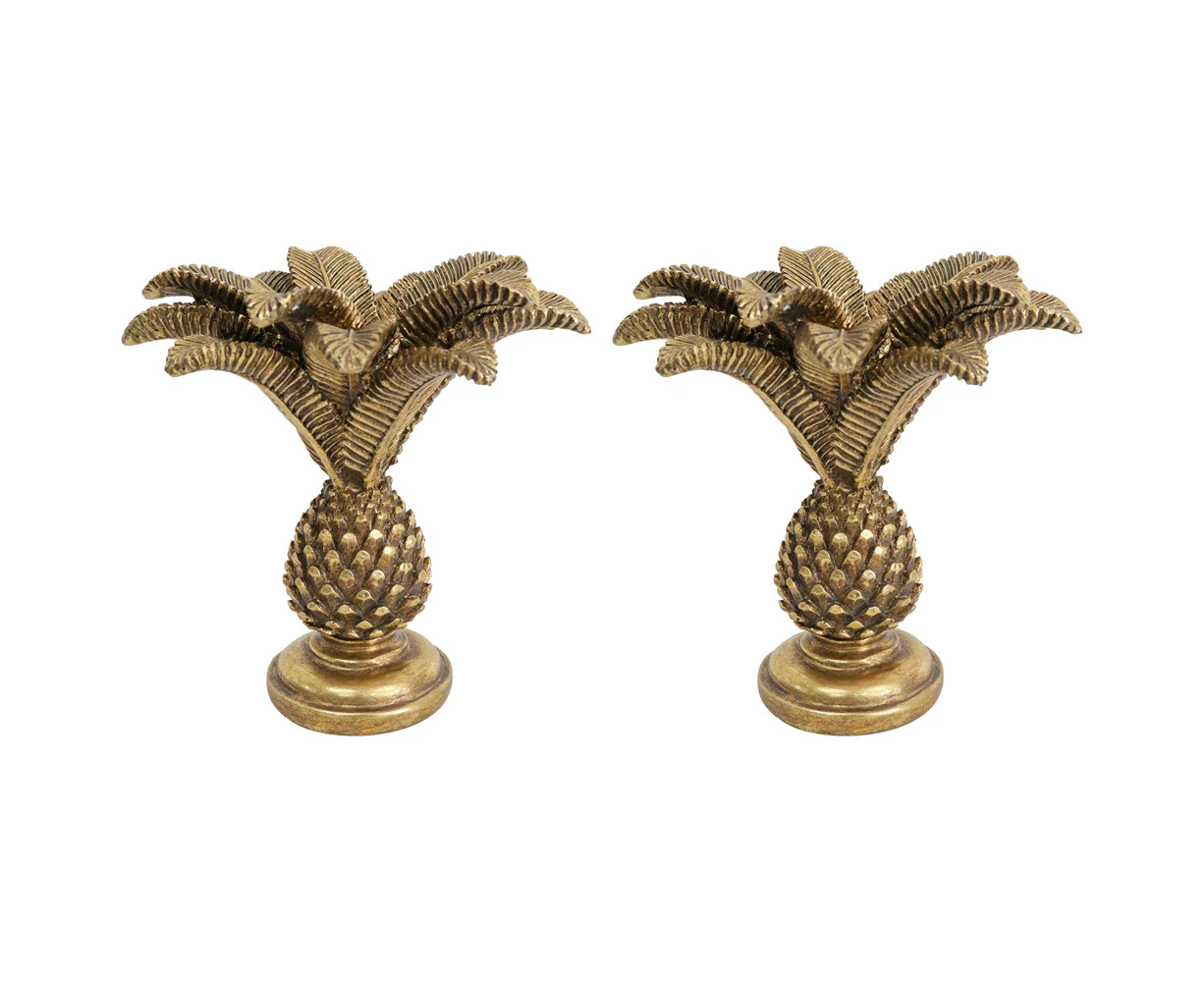 2x LVD Coco Palm Antique Gold Decorative Candle Holder Home Decor 13.5x14cm