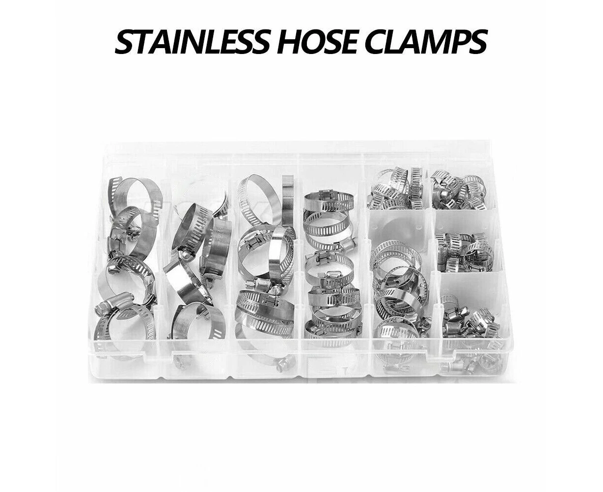 91x Stainless Steel Hose Clamps Clips Adjustable Range Worm Gear Pipe Clamp Kit