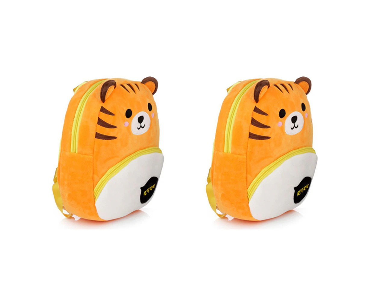 2x Adoramals 30cm Tiger Backpack Kids/Toddler Travel School Animal Plush Bag