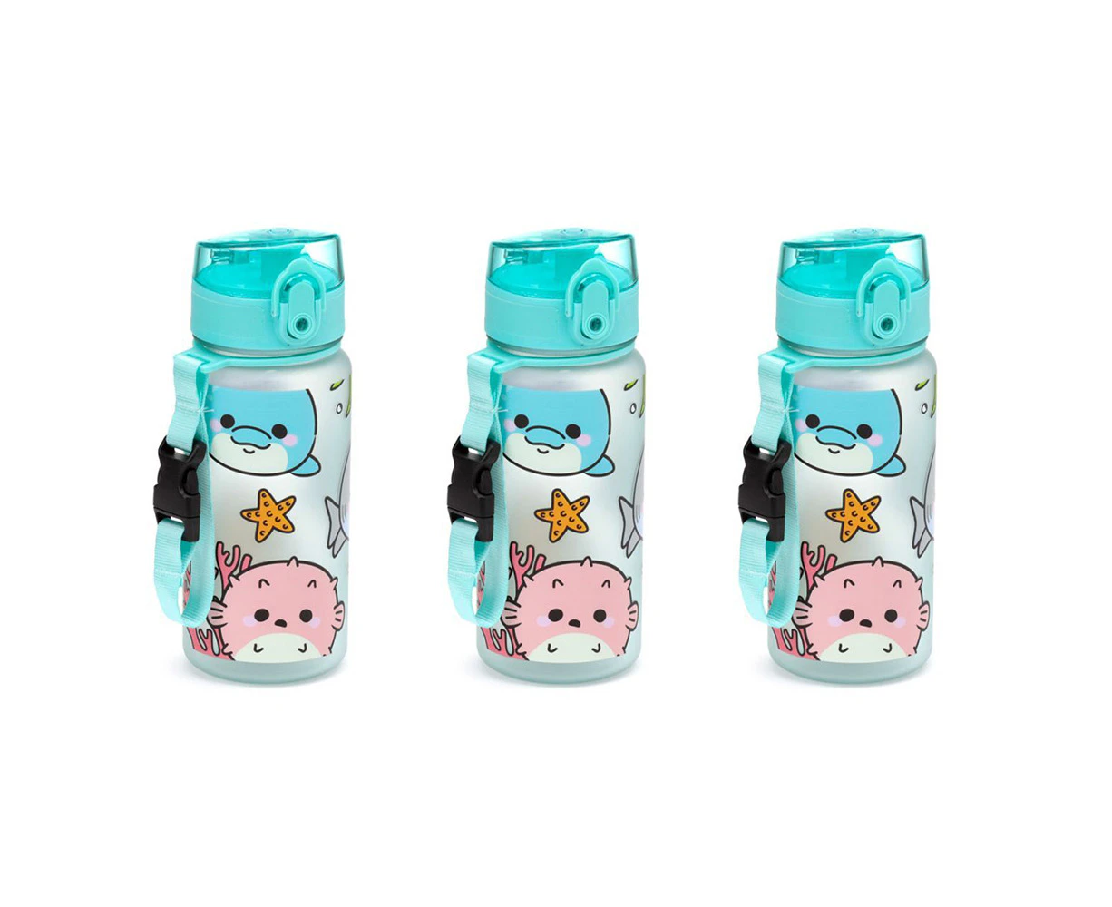 3x Adoramals Sealife 350ml/18cm Water Bottle Kids/Children Drink Container Teal