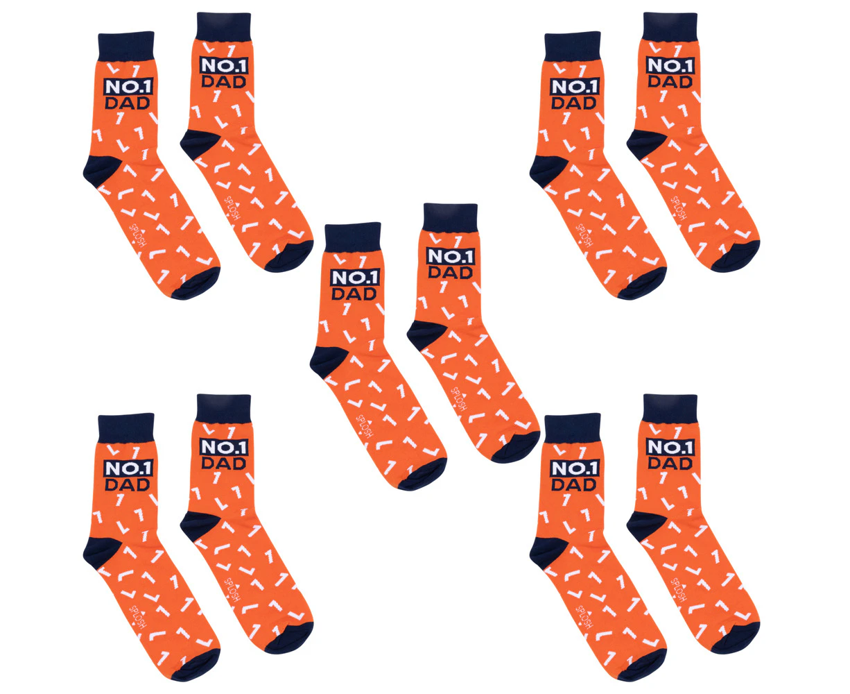 5x Splosh Men's Fathers Day No.1 Dad Crew Socks Soft Cotton Blend One Size