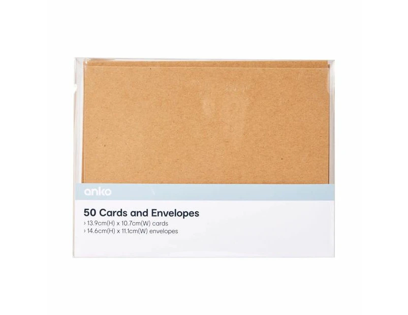 Cards with Envelopes, 50 Pack, Kraft - Anko