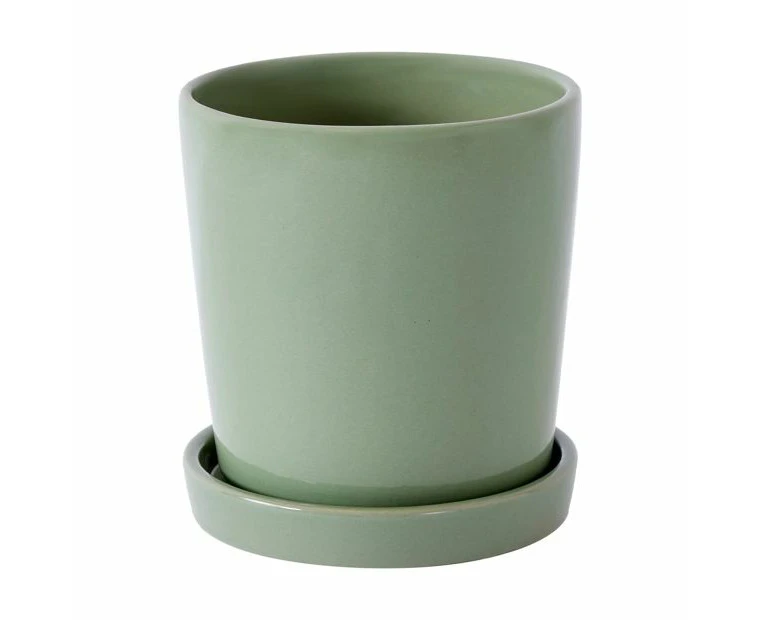 Plant Pot with Saucer, Green - Anko