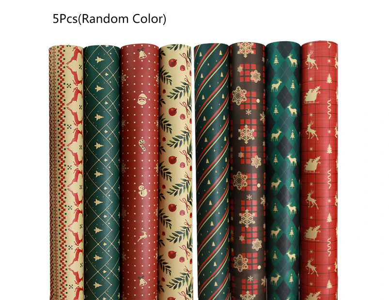 Christmas Wrapping Paper Kraft Paper with Snowflake Elk Pattern Gift Packaging